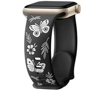 Sport Band Compatible with Apple Watch Band 40mm 38mm 41mm 42mm 44mm 45mm 46mm 49mm, Soft Silicone Strap Butterfly Flower Engraved for iWatch, black/white, 38/40/41/42mm(Series 10), Modern