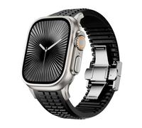 Sport Band for Apple Watch Ultra 3 2 Band 49mm 46mm 45mm 44mm , Men Rugged Silicone Rubber Waterproof Strap with Metal 316L Stainless Steel Connector & Folding Clasp for iWatch Series 11 10 9 8 7 6 5