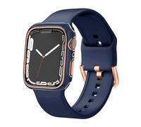 Sport Band & Shockproof Case Compatible with Apple Watch Band 40mm 38mm 41mm 42mm 44mm 45mm 46mm, Soft Silicone Straps & Rose Gold Edge Protector Frame for iWatch Series