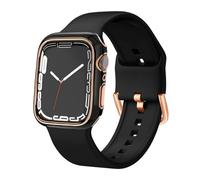 Sport Band & Shockproof Case Compatible with Apple Watch Band 40mm 38mm 41mm 42mm 44mm 45mm 46mm, Soft Silicone Straps & Rose Gold Edge Protector Frame for iWatch Series