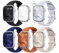 Sport Bands Compatible with Apple Watch 38mm 40mm 41mm 42mm 44mm 45mm 49mm 46mm Waterproof Silicone Strap Compatible with iWatch Apple Watch Series Pack of 6, Black/White/Grey/Midnight Blue/Brown