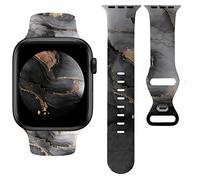 Sport Bands Compatible with Apple Watch Band 42mm 44mm 45mm 46mm 49mm Women Men, Black Gold Grey Marble Design Watch Band Silicone Wristband Replacement iWatch Series 10 9 7 SE 6 5 4 3 Ultra 2 1