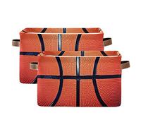 Sport Basketball Storage Bin Canvas Toys Storage Basket Bin Large Storage Cube Box Collapsible with Handles for Home Office Bedroom Closet Shelves，2 pcs