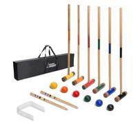 SPORT BEATS Six Player Croquet Set RubberWood 32 Inch Mallets with Carry Case, 6 Balls, 9 Wickets, 2 Stakes for Backyard Outdoor Games