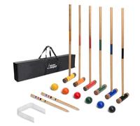 SPORT BEATS Six Player Croquet Set Solid RubberWood 32 Inch Mallets with Carry Case, Six Balls, Nine Wickets, 2 Stakes for Backyard Outdoor Games