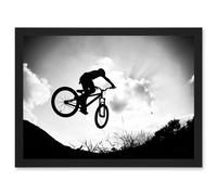 Sport BMX Bike Jump Bicycle Silhouette Offroad Artwork Framed Wall Art Print A4 Artery8 Black One Size