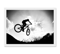 Sport BMX Bike Jump Bicycle Silhouette Offroad Artwork Framed Wall Art Print A4 Artery8 White One Size
