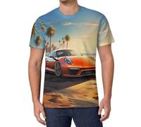 Sport Car Beach Sunset Men's T-Shirts Classic Short Sleeve Crew Neck Tee Summer Casual Tops Graphic M