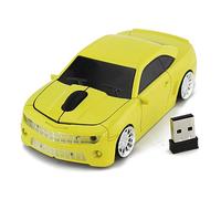 Sport Car Inspired Wireless Mouse, 2.4G High Accuracy Sensor, Ergonomic Computer Mouse for Laptops, Rechargeable USB LED Light Up, Cool Desk Accessory for Gamers & Kids (Yellow)