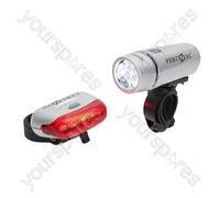 Sport Direct™ MegaWhite 50 Lumen Set. Front/Rear Bike Light Set. 3 x Front Superbright LED's & 3 x High Visibility Rear LED's. Run Time 160hrs+ IPX4 Waterproof *SEE 360 VIDEO*