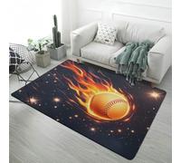 Sport Football Basketball Area Rug Flannel Non-Slip, Boy Teen Room Decoration Bedside Runner Floor Mat, Starry Sky Baseball Volleyball 3D Carpet for Living Room, Kids Playroom, 160x230 cm, Color 3