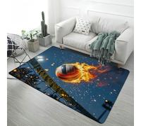 Sport Football Basketball Area Rug Flannel Non-Slip, Boy Teen Room Decoration Bedside Runner Floor Mat, Starry Sky Baseball Volleyball 3D Carpet for Living Room, Kids Playroom, 100x200 cm, Color 5