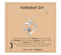 Sport Gift, Softball/Basketball/Soccer/Volleyball Charm Heart Pendant Necklace for Players, Sports Lover's Bday Gift, M, Metal, Cubic Zirconia