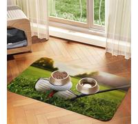 Sport Golf Ball Patterned Pet Feeding Mat with Water-Absorbing PU Top & Rubber Base - Anti-Slip Dog Cat Food Mat for Cats, Dogs & Pets, 30x45cm