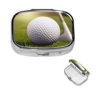 Sport Golf Ball Pill Box 2 Compartment Square Portable Pill Case for Pocket or Purse Pill Holder Weekly Pill Organizer Decorative Metal Medicine Vitamin Organizer Travel Gift