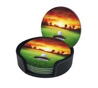 Sport Golf Ball Sunset Tree Coasters Set Of 6 For Drinks With Holder, Classy And Simple Coasters For Coffee Table, Great Housewarming Gifts
