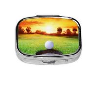 Sport Golf Ball Sunset Tree,Meta Pill Box 2 Compartment Medicine Case,Portable Organizer,Rectangle Meta Portable Organizer Pill Box 2064 Compartment Medicine Case