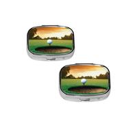 Sport Golf Ball Sunset Tree Pill Box 2 Compartment Medicine Pill Case,Travel Pill Organizer, Small Metal Pill Case Portable Pill Box, Perfects Gift for Anyone in Need