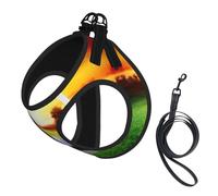 Sport Golf Ball Sunset Tree Print Small Dog Harness And Leash Set, Adjustable Soft Vest With 360° Reflective Straps For Cats Puppy