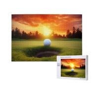 Sport Golf Ball Sunset Tree Printed 1000 Pieces Jigsaw Puzzle with Storage Box, Wooden Puzzle for Adults and Kids, Family Fun Decorative Game, 75x50 CM
