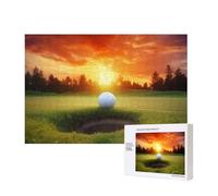Sport Golf Ball Sunset Tree Printed 300 Pieces Jigsaw Puzzle with Storage Box, Wooden Puzzle for Adults and Kids, Family Fun Decorative Game, 40x28 CM