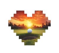 Sport Golf Ball Sunset Tree Printed Jigsaw Puzzle 10.8x12.8 CM, Heart-Shaped Puzzle Challenging Game for Adults Gifts, Family Fun Decorative Wall Decor