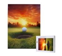 Sport Golf Ball Sunset Tree Printed Jigsaw Puzzle with Storage Box, Wooden Puzzle for Adults and Kids, 500 Pieces Family Fun Decorative Game, 38x52 CM