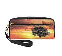 Sport Golf Ball Sunset Tree Printed Leather Makeup Bags with Wrist Strap Portable Travel Toiletry Bag Cosmetic Organizer Bag for Women