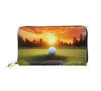 Sport Golf Ball Sunset Tree Printed Leather Wallet for Men Women, Long Clutch Handbag with 12 Card Holder and 3 Money Clip