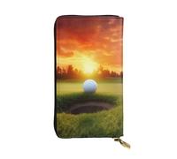 Sport Golf Ball Sunset Tree Printed Leather Wallet with 12 Card Holder and 57 Money Clip, Long Clutch for Men Women