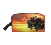 Sport Golf Ball Sunset Tree Printed Makeup Bag Travel Portable Cosmetic Bag Large Capacity Makeup Case Toiletry Handbag Organiser for Women