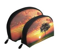 Sport Golf Ball Sunset Tree Printed Makeup Bags 2-Piece Portable Shell Travel Toiletry Bag Cosmetic Organizer Bag for Women