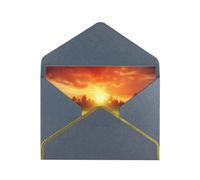 Sport Golf Ball Sunset Tree Printed Pearl Paper Greeting Card, Black - Folded Blank Cards with Gold Trim for Weddings, Birthdays, Christmas