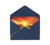 Sport Golf Ball Sunset Tree Printed Pearl Paper Greeting Card, Blue - Folded Blank Cards with Gold Trim for Weddings, Birthdays, Christmas