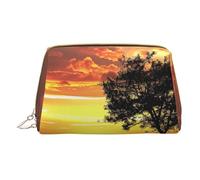 Sport Golf Ball Sunset Tree Printed Small Makeup Bag Portable Leather Make up Bag Travel Zipper Cosmetic Bags Organizer for Women