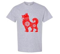 (Sport Grey, S) Chinese Red Silhouette Lucky Fortune Wealth Dog Men T Shirt Tee Top