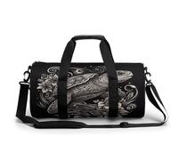 Sport Gym Bag for Women Men,Turtle and Flower Hand Drawing Cylindrical Travel Duffel Bag with Adjustable Straps for Travel, Sports, Workout