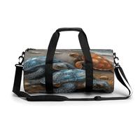 Sport Gym Bag for Women Men,Turtle on Marble Style Beach Cylindrical Travel Duffel Bag with Adjustable Straps for Travel, Sports, Workout