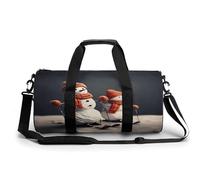 Sport Gym Bag for Women Men,Two Snowmen Skiing Together Cylindrical Travel Duffel Bag with Adjustable Straps for Travel, Sports, Workout