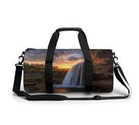 Sport Gym Bag for Women Men,Waterfall at Sunset Cylindrical Travel Duffel Bag with Adjustable Straps for Travel, Sports, Workout
