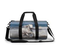 Sport Gym Bag for Women Men,White Horse Running on The Sea Cylindrical Travel Duffel Bag with Adjustable Straps for Travel, Sports, Workout