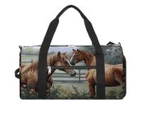 Sport Gym Bag for Women Men with Shoes Compartment and Wet Pocket,Animals Embroidery Paintings Horses Travel Duffel Bag for Travel, Sports, Fitness, Workout