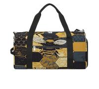 Sport Gym Bag for Women Men with Shoes Compartment and Wet Pocket,Bee Geometric Honeycomb Travel Duffel Bag for Travel, Sports, Fitness, Workout