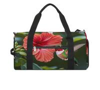 Sport Gym Bag for Women Men with Shoes Compartment and Wet Pocket,Hummingbirds Red Flower Hibiscus Travel Duffel Bag for Travel, Sports, Fitness, Workout