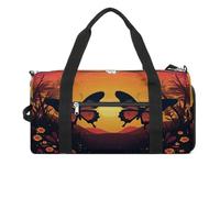 Sport Gym Bag for Women Men with Shoes Compartment and Wet Pocket,Two Butterflies at Sunset Travel Duffel Bag for Travel, Sports, Fitness, Workout
