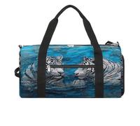 Sport Gym Bag for Women Men with Shoes Compartment and Wet Pocket,Two White Tigers in The Water Travel Duffel Bag for Travel, Sports, Fitness, Workout