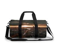 Sport Gym Bag for Women Men,York City Sunset Picture Cylindrical Travel Duffel Bag with Adjustable Straps for Travel, Sports, Workout