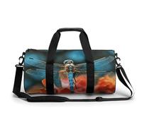 Sport Gym Duffle Travel Bag for Women Men Overnight Weekender Bag with Shoe Compartment,Wet Pocket Dragonfly On The Flower, style, 17.7in/9in/9in