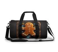 Sport Gym Duffle Travel Bag for Women Men Overnight Weekender Bag with Shoe Compartment,Wet Pocket Gingerbread Man on Wooden Board
