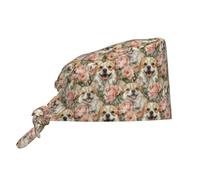 Sport Hat Dogs In Flowers Caps Adjustable Sweat Absorbent Tie Back Head Cover For Cooking Gym Housework